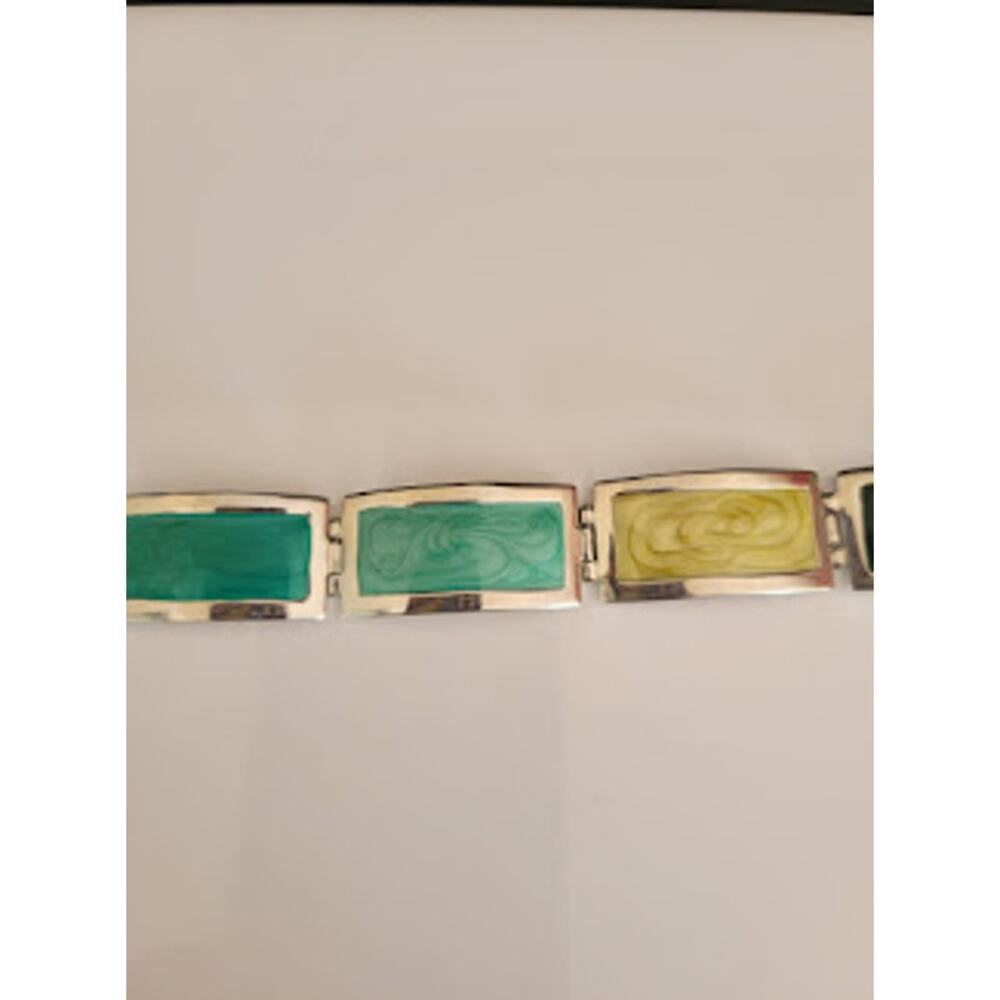 Vintage Five Panel Bracelet Silver Tone with Pearlized Enamel Panels Casual 80's